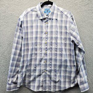 Egara Mens Shirt Slim Fit Plaid Button Up Size XL Non Iron Long Sleeve